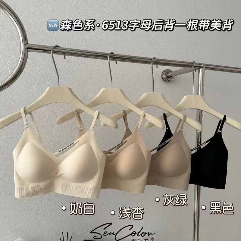 6513 Fashionable Sexy Traceless Thin V-Neck Underwear Women's Fixed Cup Push-up Beautiful Back Inner Letter Shoulder Strap Tube