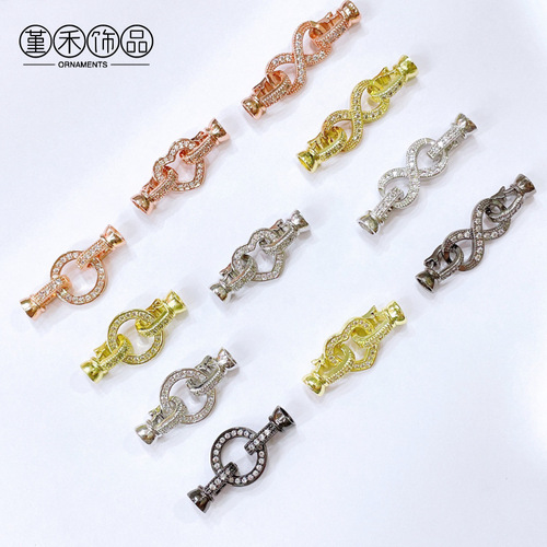 Pearl buckle 18k color-preserving gold-covered zircon round love figure eight-shaped bracelet buckle buckle diy handmade necklace buckle