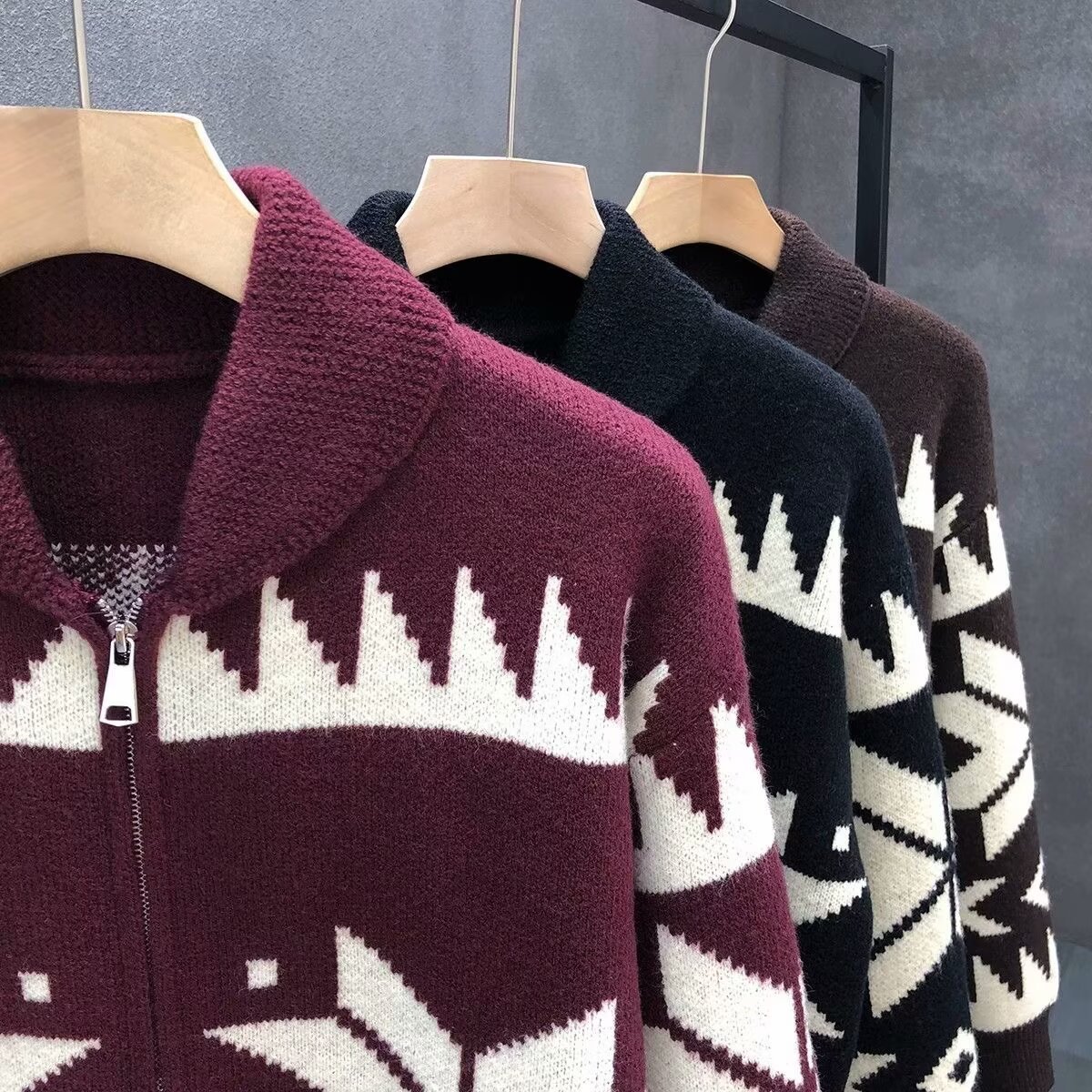 Chaqueta de Punto con Cierre de Botones para Hombre de Poliéster Transpirable para Invierno