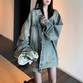 美式复古牛仔外套女秋季新款宽松休闲夹克上衣设计感小众