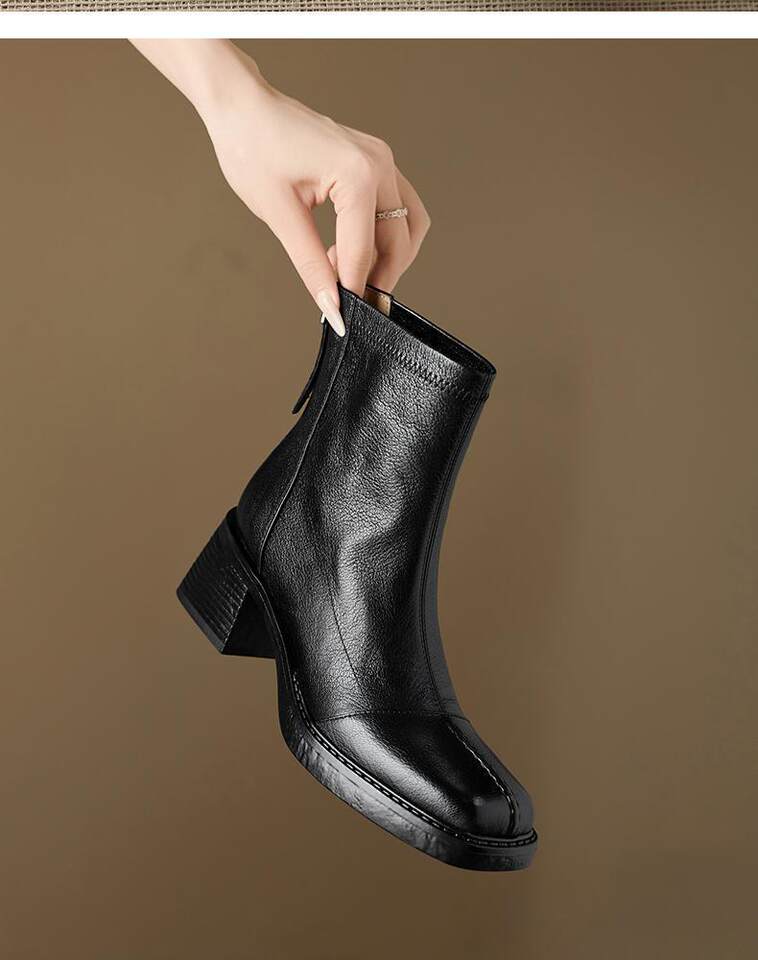 Bốt ngắn nữ mũi vuông da bò gót dày 6 cm khóa kéo sau — Màu nâu (lớp lót nhung 6cm) có sẵn hàng, Màu nâu (lớp lót đơn 6cm) có sẵn, Màu đen (lớp lót nhung 6cm) có sẵn hàng, Màu đen (lớp lót đơn 6cm) có sẵn hàng chi tiết 14