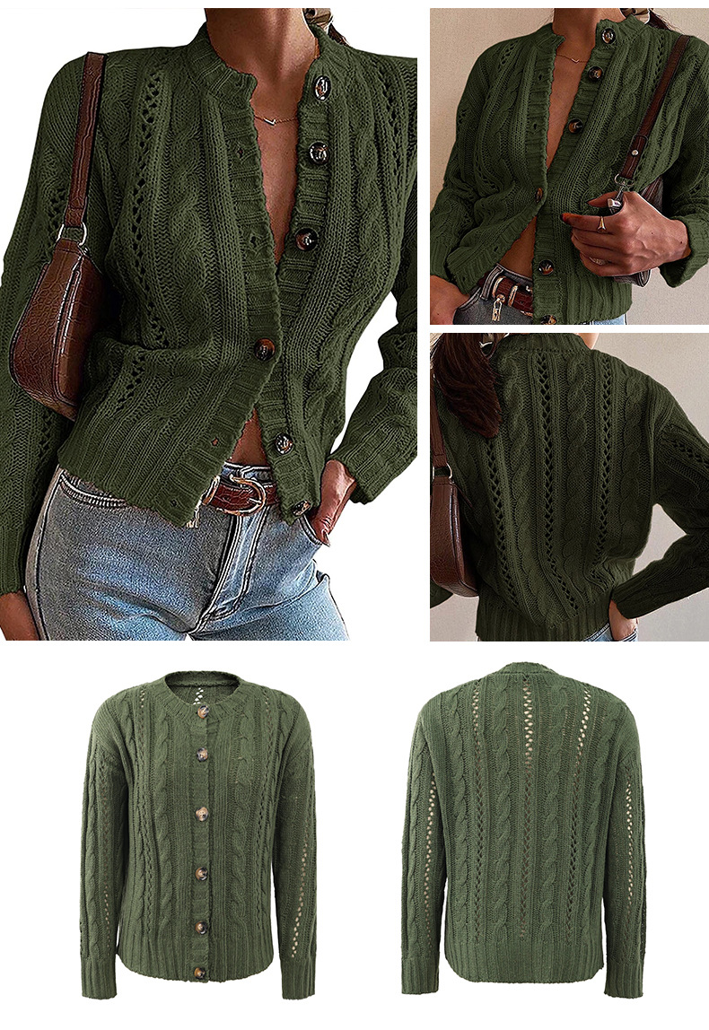 Twisted Rope Twist Single-Breasted Sweater Cardigan NSMMY82947