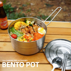 Outdoor Camping 304 Stainless Steel Portable Lunch Pot BBQ Foldable Handle Hiking Pot Cooking Set