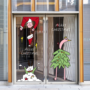 Christmas ins cartoon decorative stickers milk tea coffee clothing store Santa Claus window glass door static stickers