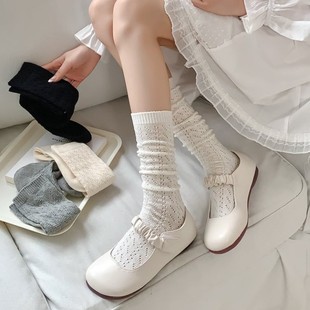 White Calf Socks Women's Summer Thin Hollow-out Mesh Breathable Stockings Korean-style Academy-style Solid Color All-match Pile Socks
