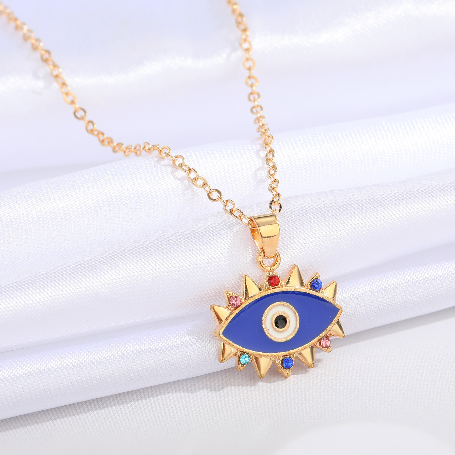 Retro Devilu0027s Eye Color Diamond Pendent Necklace Wholesale Nihaojewelry