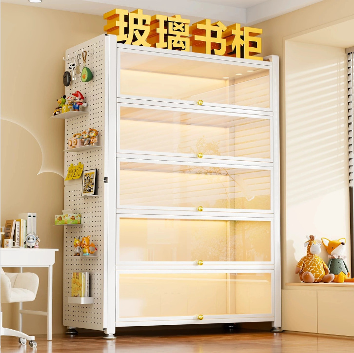 Steel Bookcase with Dust-Proof Glass Doors, Integrated Wall-Mounted Storage Cabinet, Floor-Standing Home Display Cabinet, Storage Cabinet Steel Bookcase with Dust-Proof Glass Doors, Integrated Wall-Mounted Storage Cabinet, Floor-Standing Home Display Cabinet, Storage Cabinet