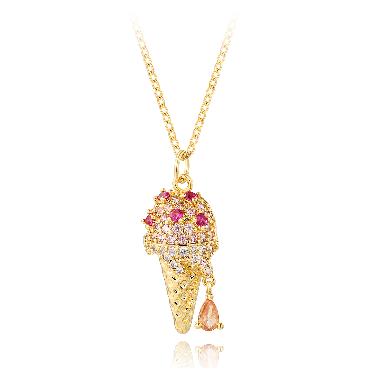 Fashion Copper Plated 18k Gold Ice Cream Cone Pendant Necklace display picture 1