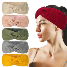 欧美加绒交叉发带针织毛线运动头带秋冬加厚里衬保暖防寒护耳头套