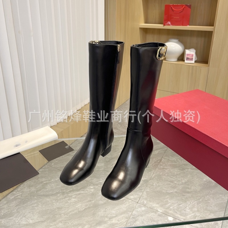 高品质新款欧美方头粗跟切尔西靴骑士靴V字金属logo低跟廋廋靴女|undefined