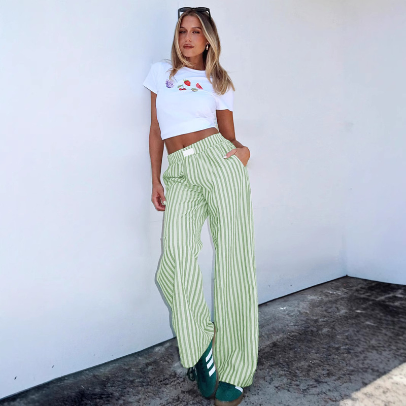 2025 European and American Fashion Casual Pants Summer New Amazon Women's Elegant High Commuting Simple Striped Pants