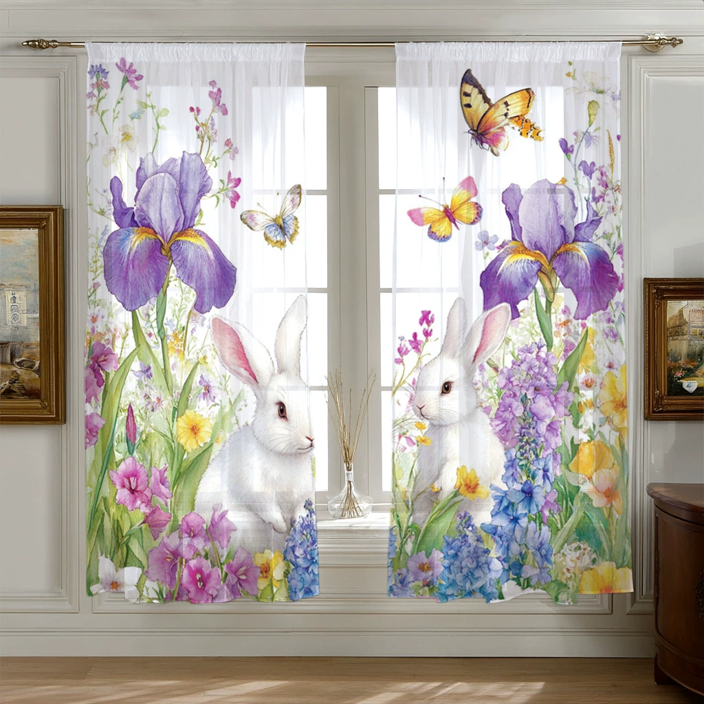 Поддержка прямых трансграничных продаж JIT от производителей, свежая цифровая печать с цветочными и кроличьими мотивами для штор и оконных сеток.