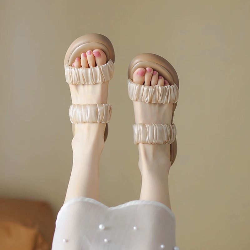 Ruodan Original High-end Sense ~ Infradito in seta con suola spessa e punta tonda capispalla da donna moda sandali e pantofole con tacco spesso_voghion.com