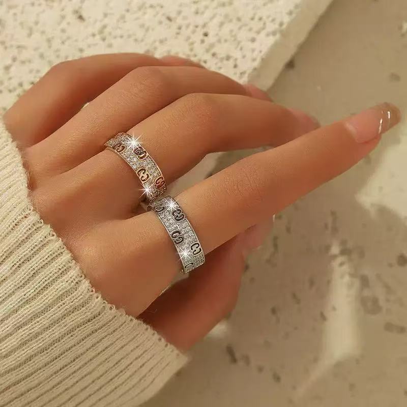Light Luxury French-Style Full Diamond Money Ring Open Versatile Fashion Baby's Breath Exquisite Stackable Index Finger Ring Wholesale