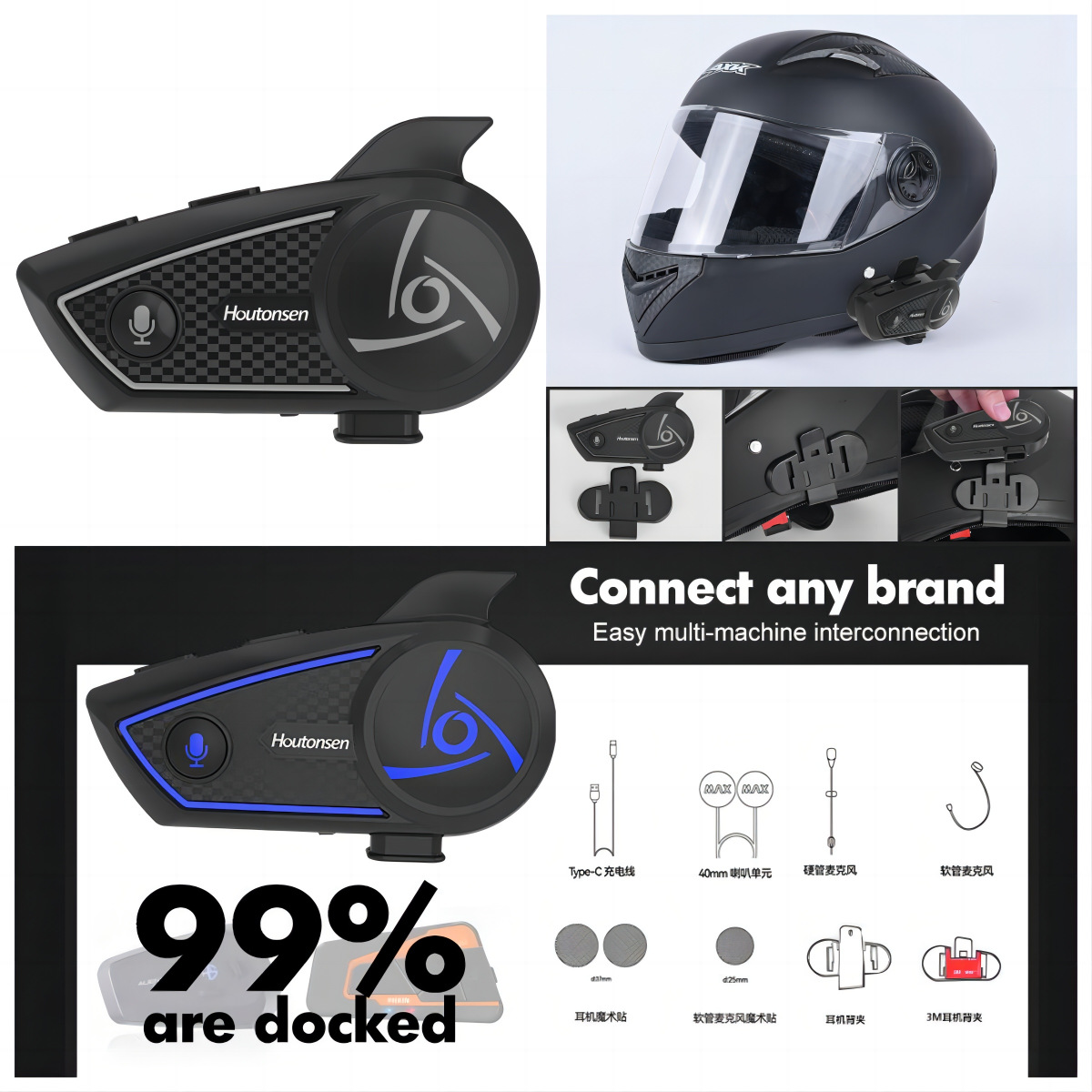 S3Plus Cross-Border Popular Motorcycle Helmet Bluetooth Intercom Headset for Multi-Person Real-Time Communication 1500m Ski Riders