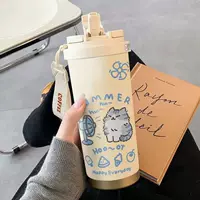 Двухслойная кружка стекло и нержавеющая сталь, 520 мл, бутылка со стравой для студентов, вместительная с принтом
