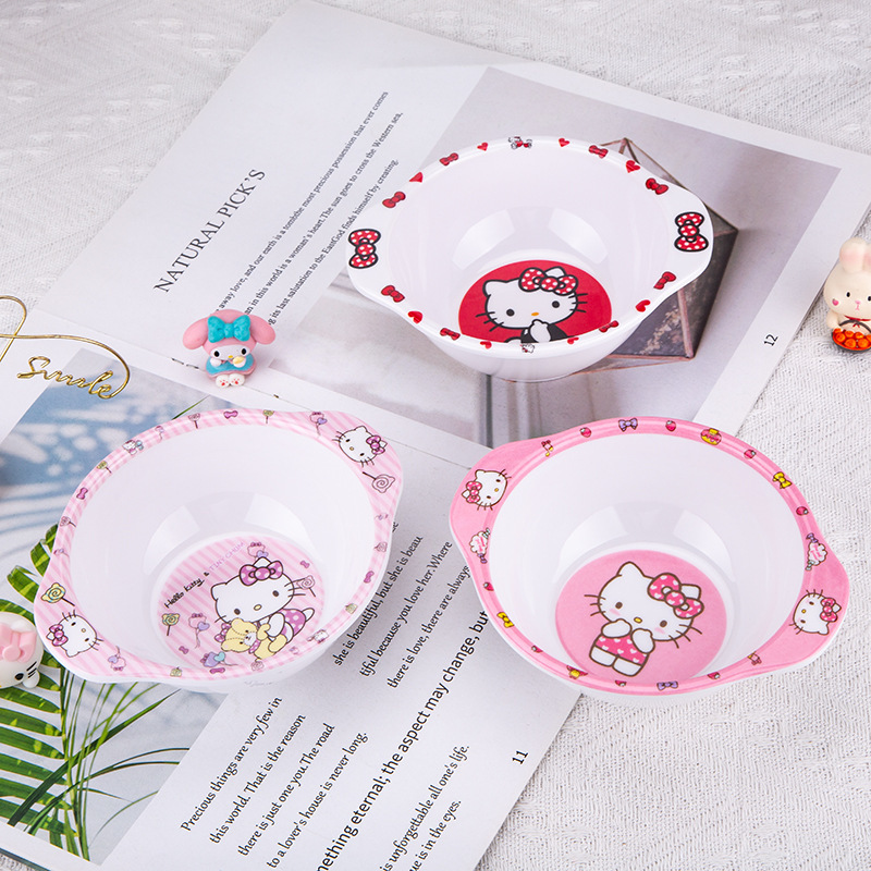 Factory Direct Supply Binaural Soup Bowl Kidsren's Tableware Melamine Anti-Fall Rice Bowl Insulated Cartoon Bowl Baby Kitty Bowl Factory Direct Supply Binaural Soup Bowl Kidsren's Tableware Melamine Anti-Fall Rice Bowl Insulated Cartoon Bowl Baby Kitty Bowl