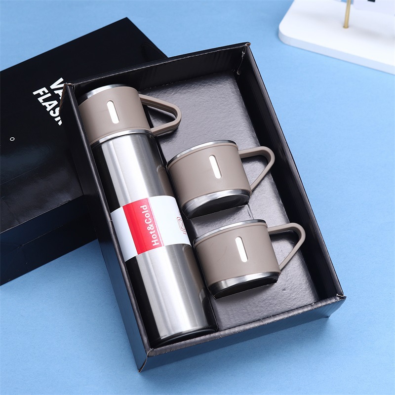 Juego de tazas de vacío de acero inoxidable 304 transfronterizo de gran capacidad, una taza, tres cubiertas, tapa de mano, taza recta, juego de regalo