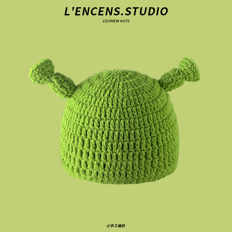 Green Shrek Cartoon Funny Cute Strawberry Headgear Knitted Wool Hat Winter