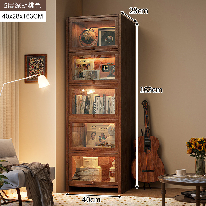 armario de madera maciza armario de almacenamiento en una pantalla de vidrio imitación de color nuez armario sala de estar estantería a prueba de polvo