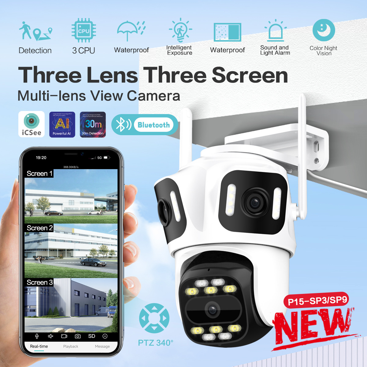 3MP wifi gun ball linkage smart night vision HD outdoor panorama no dead angle camera wireless icsee