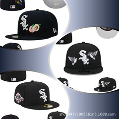卸売り野球帽ヤンキー刺繍帽子アメリカンヒップホップホワイトソックス平沿帽男女調節できないサイズ帽子