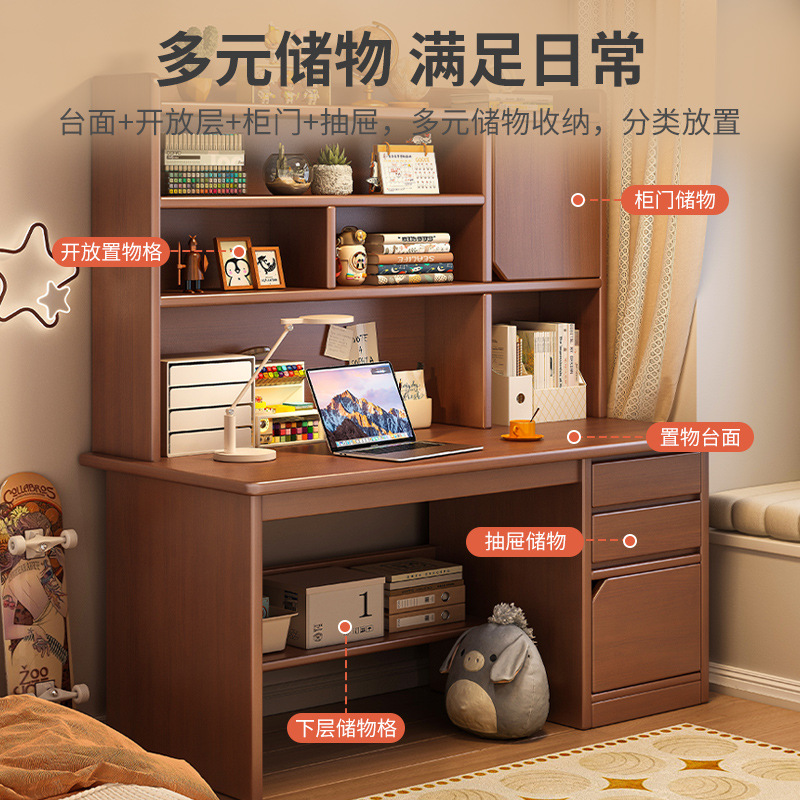 Escritorio de computadora de madera maciza de estilo antiguo Escritorio de escritorio Escritorio de dormitorio doméstico Escritorio de estudio de lectura retro Escritorio Estantería de escritorio