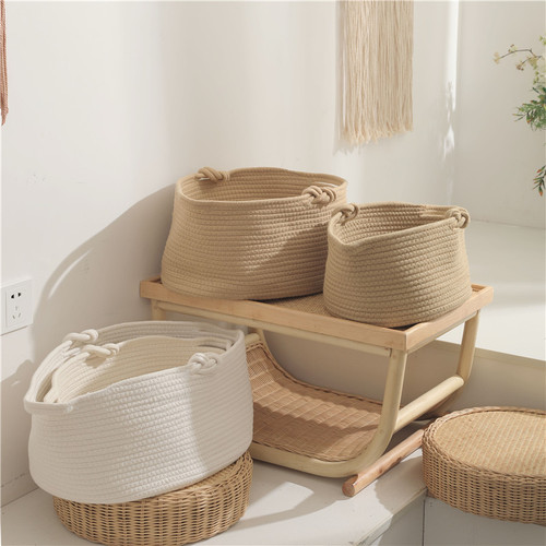 Snack organizing basket, woven cotton thread, debris storage basket, clothes dirty clothes basket, toys, snacks and cosmetics storage