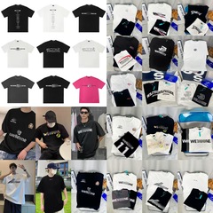 クロスボーダー卸売 25s トレンディなブランドヘビーウェイト WELL ニッチアメリカンスポーツルーズ男性と女性のカップルプリント半袖 T シャツ