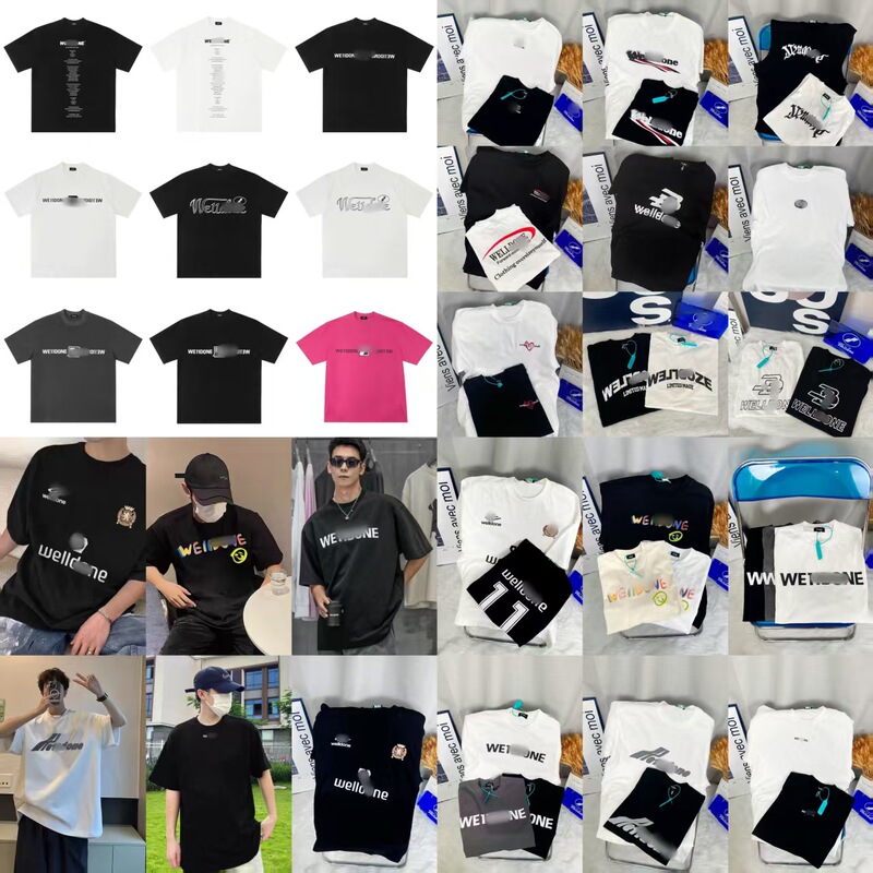 クロスボーダー卸売 25s トレンディなブランドヘビーウェイト WELL ニッチアメリカンスポーツルーズ男性と女性のカップルプリント半袖 T シャツ|undefined