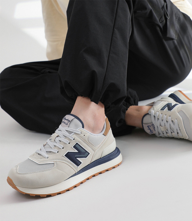 Giày sneaker nữ đế dày phong cách cổ điển N chữ tăng chiều cao — 574LG Xám nguyên tổ chi tiết 18