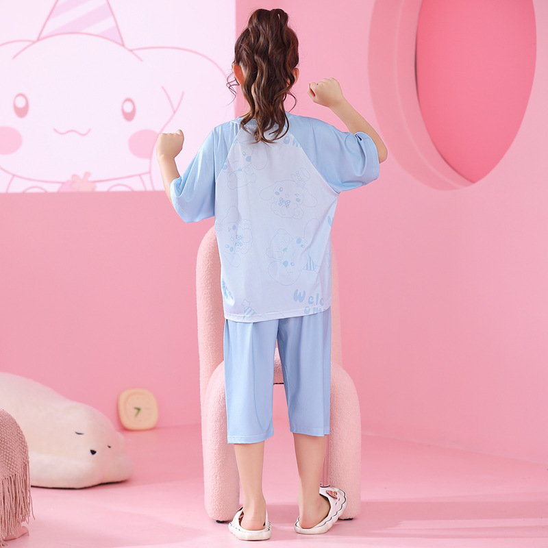 Pijamas de niñas de verano hielo de manga corta delgada set de niños de verano madre e hija padres niños mayores ropa de casa de niñas