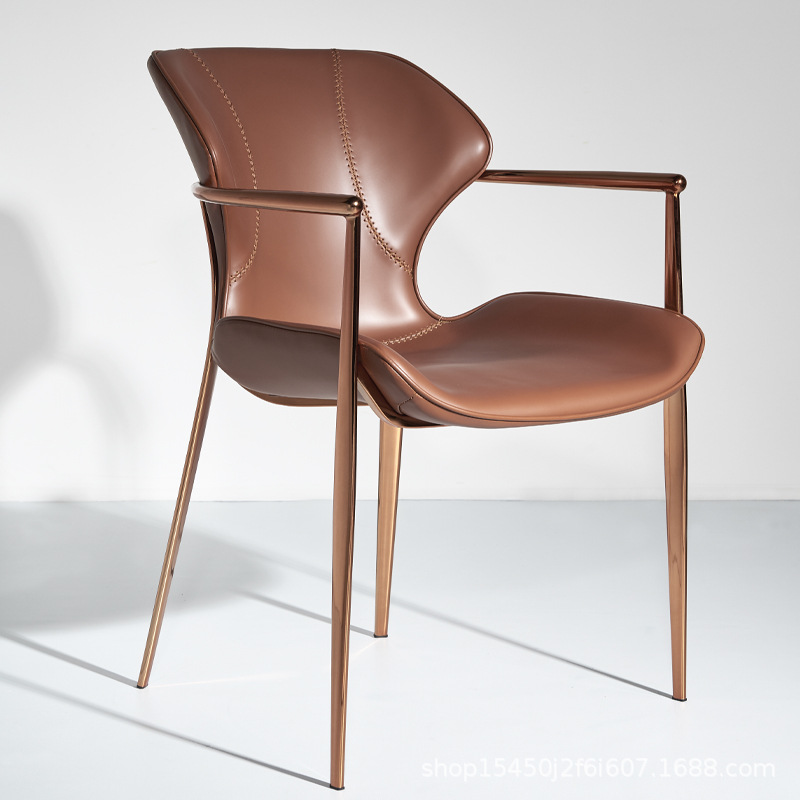 Italian Minimalist Home Leather Dining Chair Modern Light Luxury Designer Saddle Leather High-end Restaurant Hotel Dining Table Chair