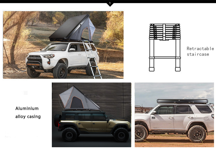 Hard-Shell Car-Mounted Triangular Tent, Aluminum Alloy Wind-Resistant Roof Tent, Universal Camping Gear for Rvs and Suvs, Wholesale