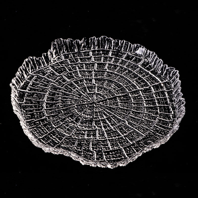 高顏值ins風年輪玻璃盤家用淺盤創意不規則零食平盤收納沙拉盤子