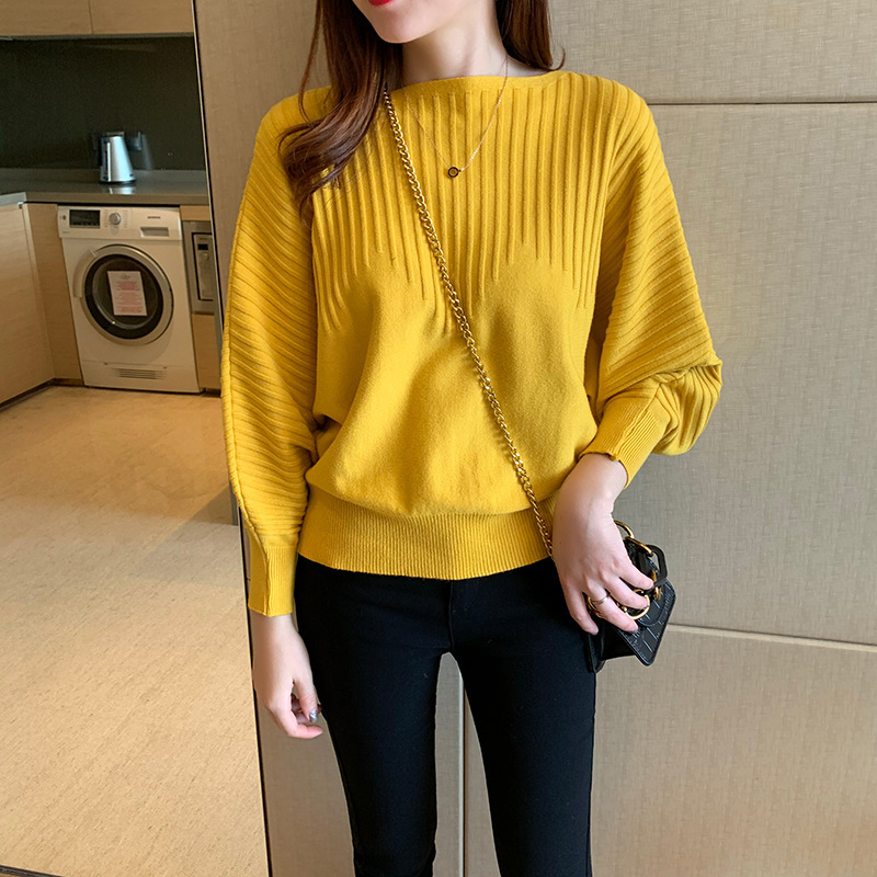 2021 Japanese and Korean Autumn and Winter New Bat Sleeve Knitted Sweater Women's Long Sleeve Pullover Loose Lazy Style Outer Wear in Stock