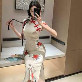 旗袍女夏季2025新款新中式气质复古国风改良年轻款少女显瘦连衣裙