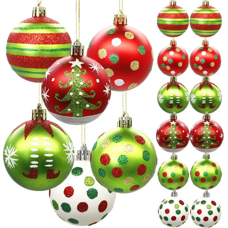 国境を越えた人気のクリスマス装飾グリンチカラー手描き電気メッキプラスチッククリスマスボールセットパターン|undefined