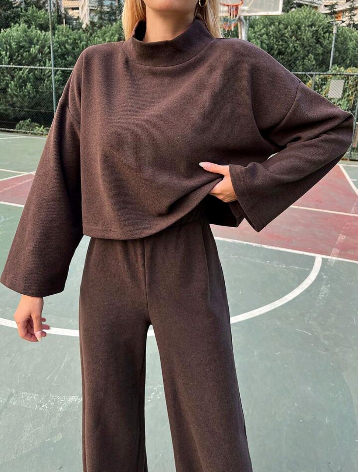 Damenbekleidung Herbst lässig faulen Stil gestrickte langärmelige Tops locker und bequem Hosenanzug_voghion.com