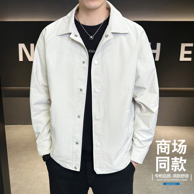 夹克男士春季2025新款宽松商务休闲衬衫长袖上衣短款简约翻领外套|undefined