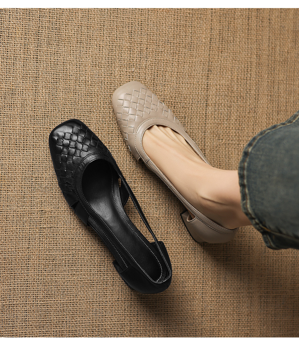 Giày sandal nữ mũi vuông gót thấp 3 cm, da cừu, hở mũi, phong cách thời trang — đen chi tiết 15