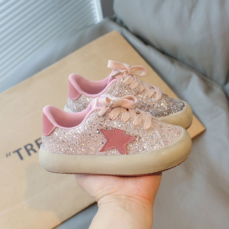 Girls Star Board Shoes 2025 Spring New Korean Style Children's Fashion Sequin sneaker Little Girl Casual Shoes