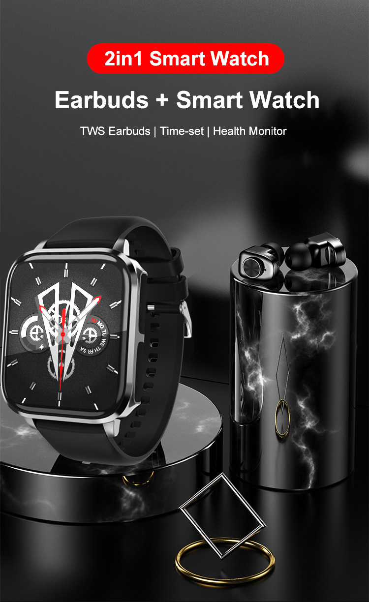 T22 nuovo auricolare smart watch TWS due in uno ultra frequenza cardiaca pressione sanguigna sonno multi funzione smart watch_voghion.com