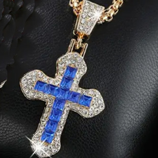 New Hip Hop Diamond Cross Zirconium Red Blue Pink silver Couple Pendant Trendy Street Accessories for Men and Women