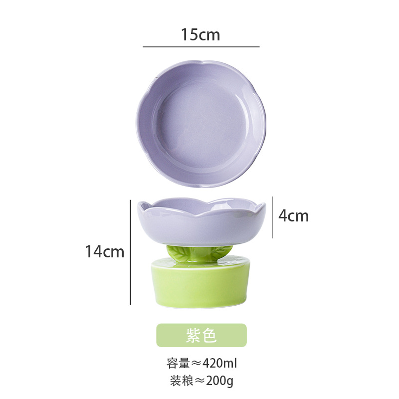 Nueva mascota de cerámica gato alto pie cuello protección gato cuenca alto pie agua potable gran diámetro tazón gato comida vajilla al por mayor suministros