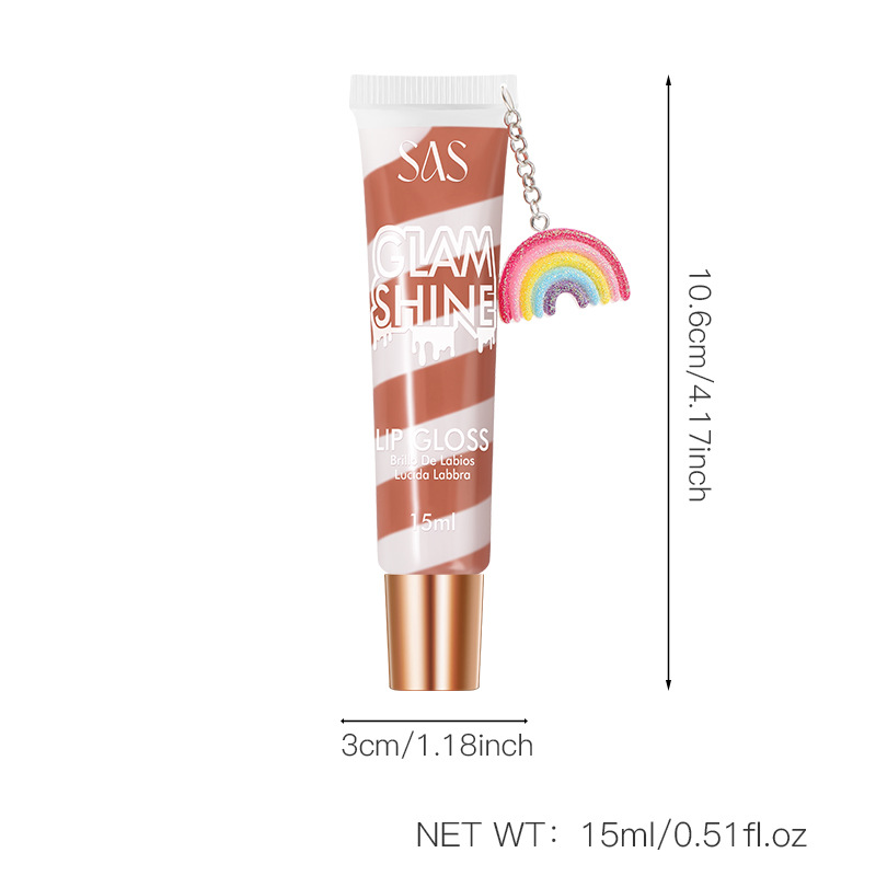 SAS Amazon estilo caliente transfronterizo 6 colores labios rojos de larga duración color esmalte de labios brillo de labios cinturón hidratante colgante de arco iris
