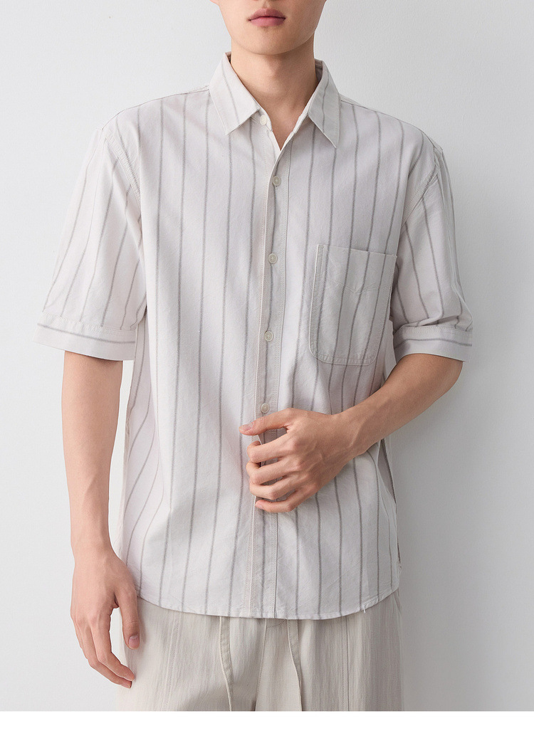 Áo sơ mi nam ngắn tay sọc cotton thoáng mát — màu xanh nhạt chi tiết 19