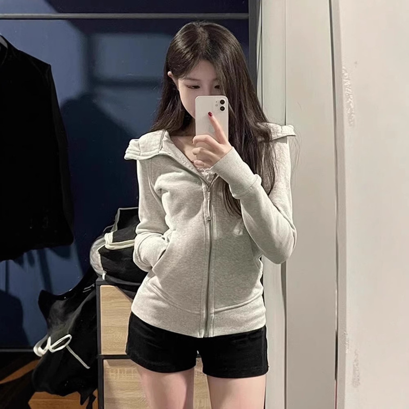 Hooded Sweater Women's Autumn American Cardigan Sports Jacket Design Sense Niche Tight Waist Slim-fit Slim Top