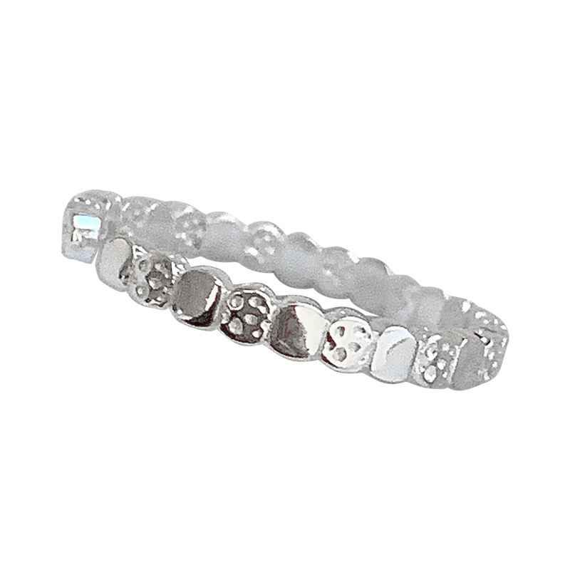 S pure silver square texture fine ring for women, 2023 new trendy ring, niche design, personalized Korean temperament_voghion.com