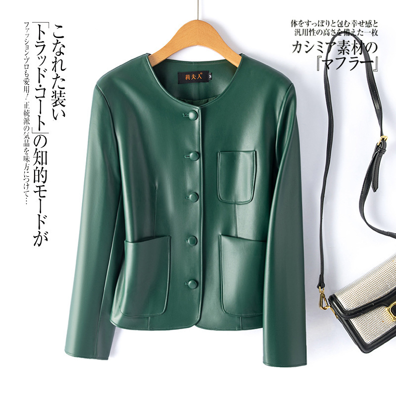 2025 Spring and Autumn New Haining Small Leather Jacket Women's Short Slim Fit Motorcycle Large Size Leather Jacket